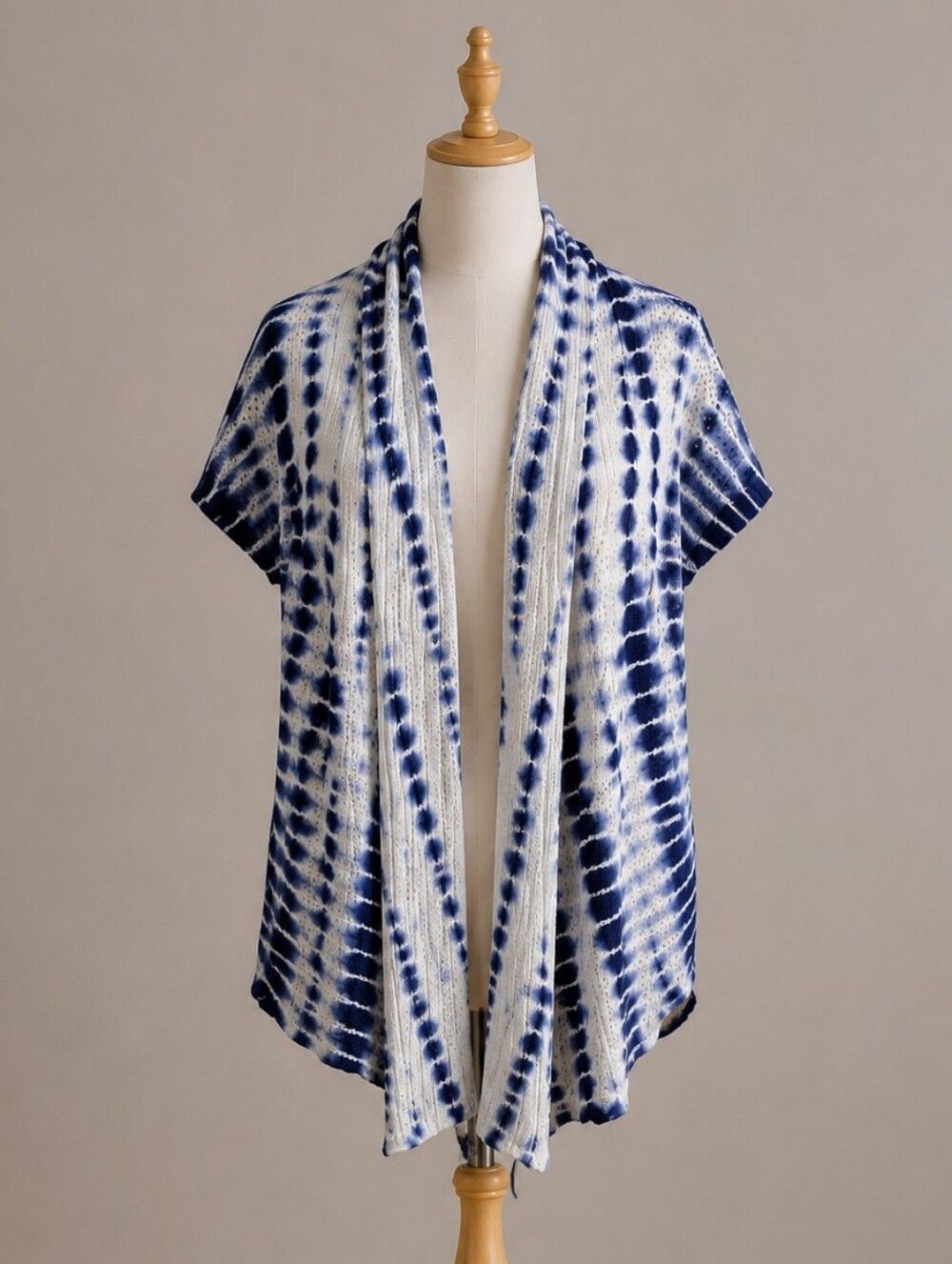 Ruby Rd. Navy & White Tie-Dye Open Front Cardigan Size L